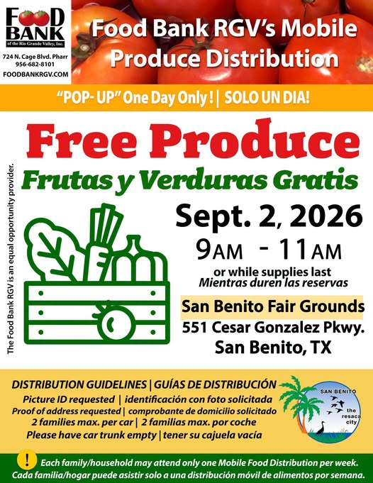 Distribuirán frutas y verduras gratis en San Benito